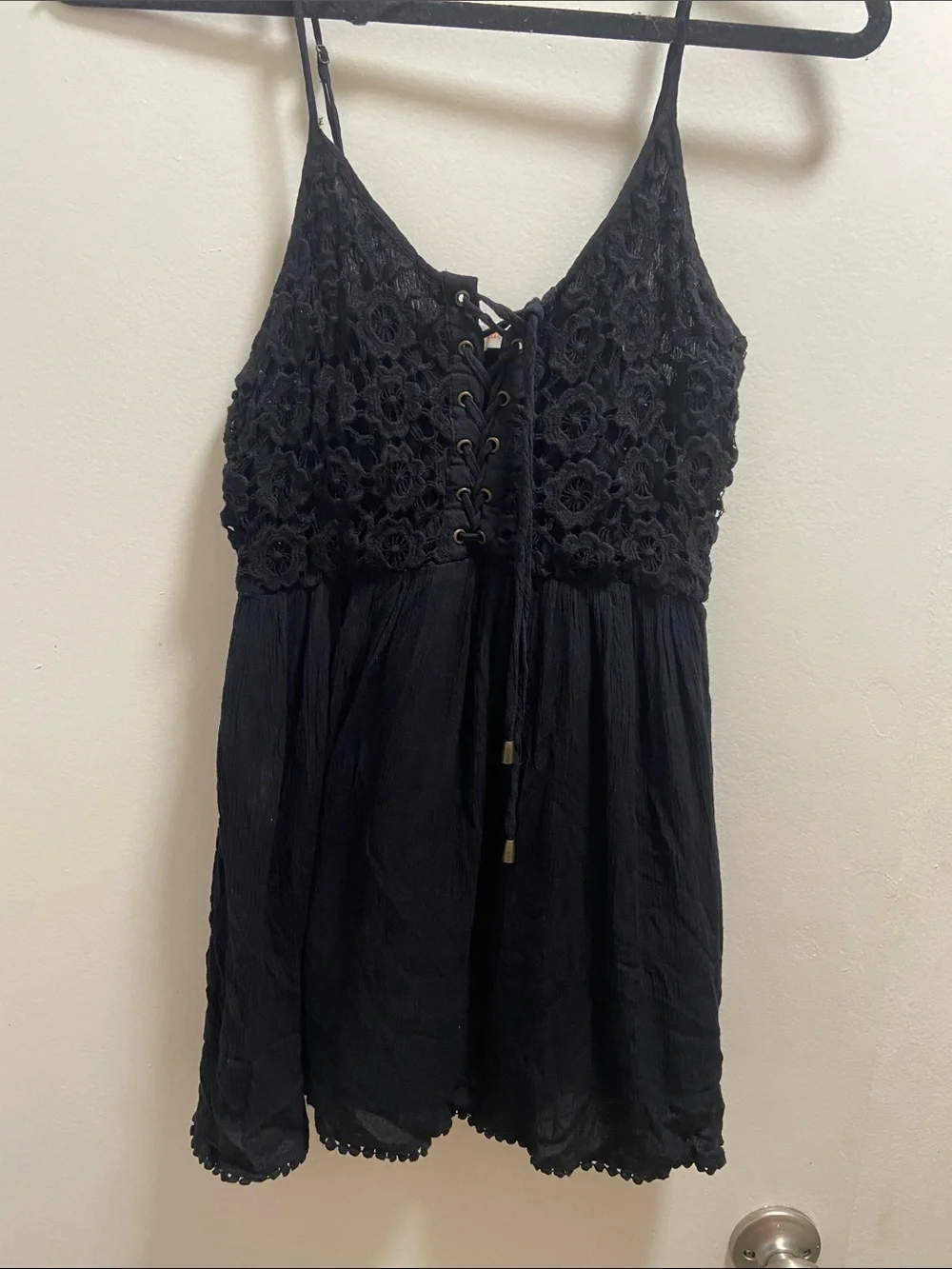 Black Lace-Top Mini Dress - Brand:
